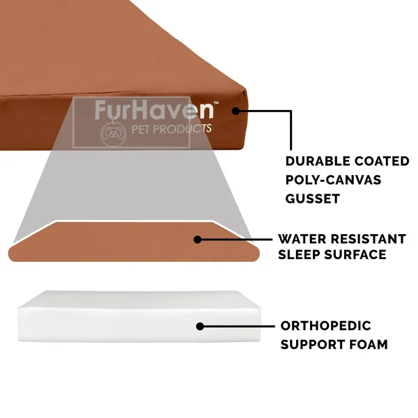 FurHaven Logo Indoor/Outdoor Deluxe Full Support Orthopedic Dog Bed - Jumbo Plus, Chestnut