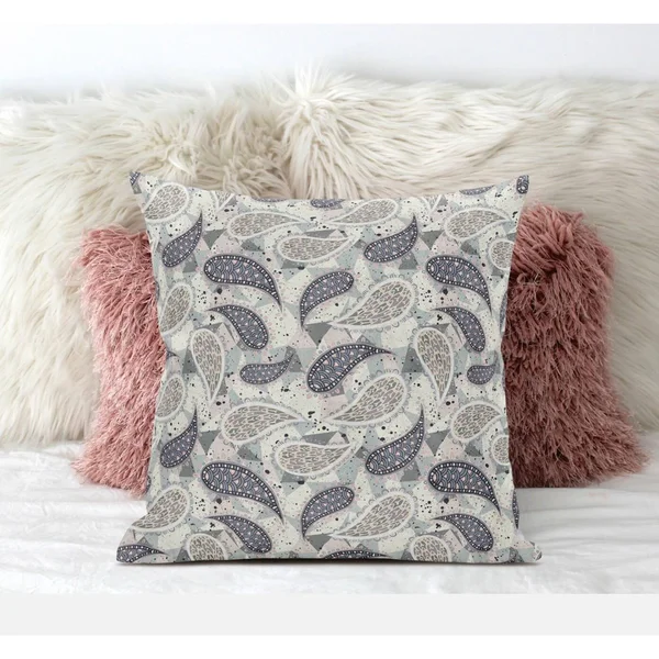 Amrita Sen Paisley on Abstract 18x22x18x22 Suede Pillow in White Blue Red