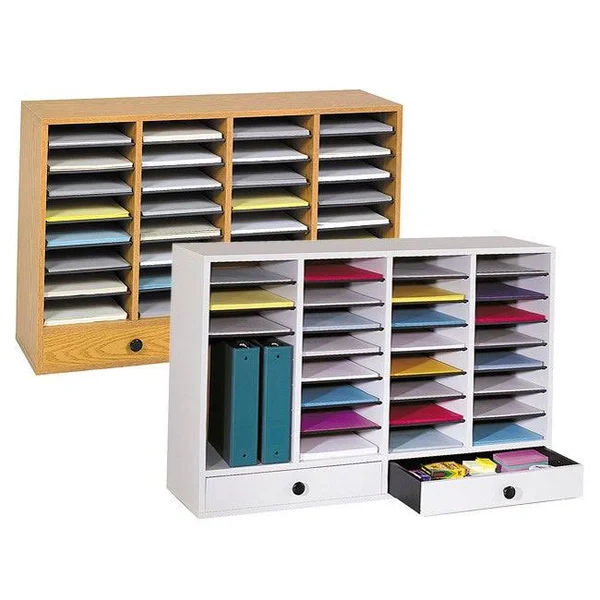 Safco Wood Adjustable Literature Organizer, 32 Compartment W. Drawer