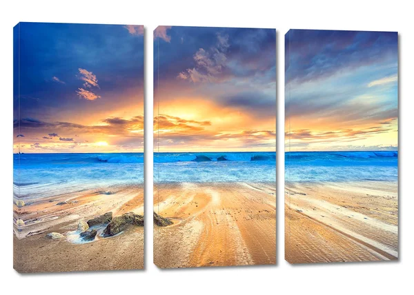 36 x 24 - Gorgeous Beach Sunset Canvas Print Wall Art. 3 Panel Split - Triptych Decoration for Home or Office