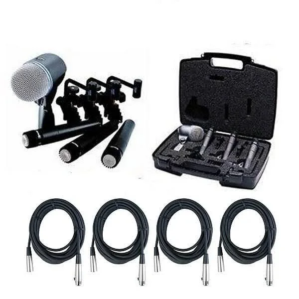 Shure DMK57-52 Drum Microphone Kit 4 XLR Cables Bundle 8 Items
