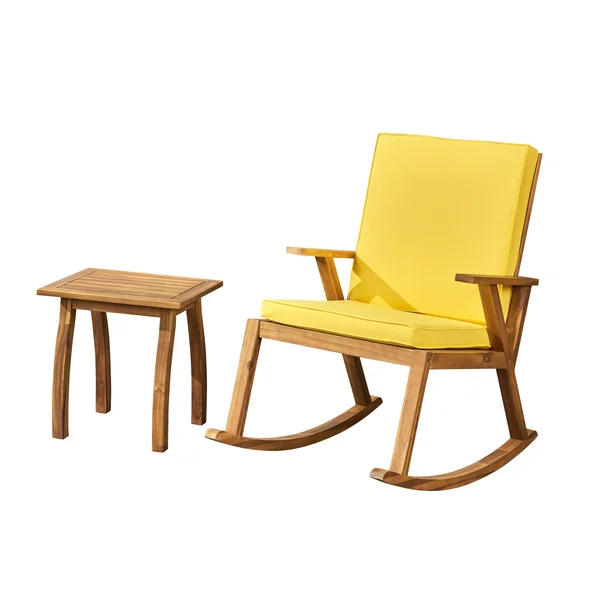 Champlain Outdoor Acacia Wood Rocking Chair and Side Table by Christopher Knight Home - Teak Finish + Yellow