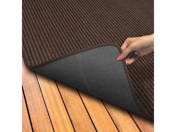 House, Home and More Indoor/Outdoor Double-Ribbed Carpet Area Rug with Skid-Resistant Rubber Backing - Bittersweet Brown - 3' x
