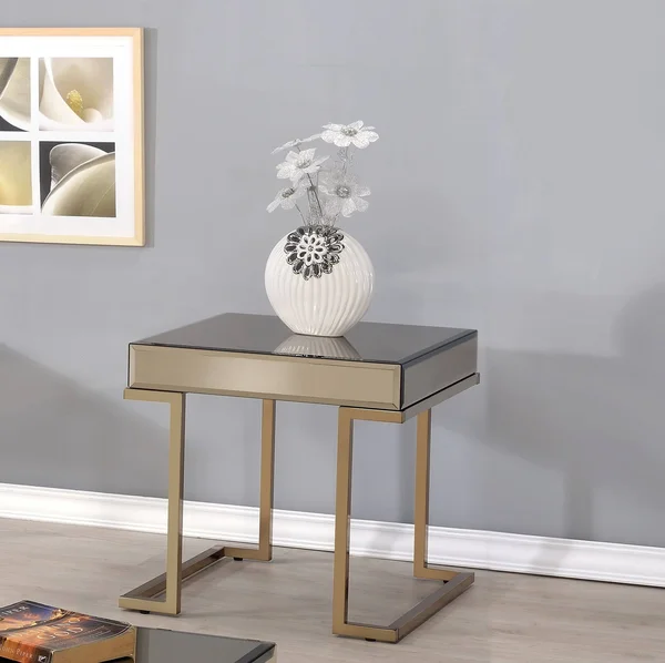 Acme Furniture Boice Smoky Mirror & Champagne End Table