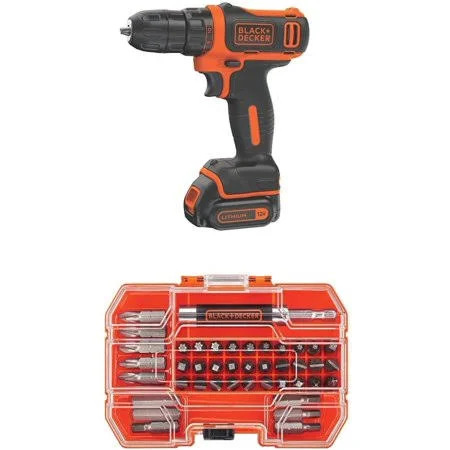 Black+decker 12V Max Cordless Drill/Driver (bdcdd12c) with Black+decker Bda42sd 42-Piece Standard Screwdriver Bit Set, Size: 1 i