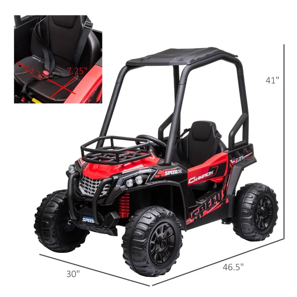 Aosom 12V Dual Motor Kids Electric Ride-On UTV Toy with Mp3/usb Music Connection, Suspension & Remote Control - Red