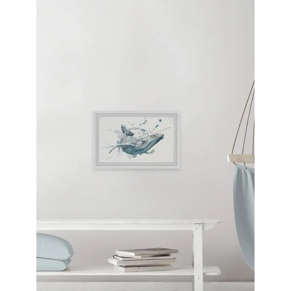 Parvez Taj Blue Whale Splash Framed Wall Art, Size: 12 inch x 18 inch