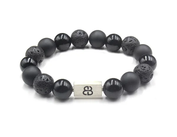 Onyx, Lava Stone, and Obsidian Bracelet, Men's Black Bracelet, Black Onyx Bracelet, Lava Stone Bracelet, Black and Silver Bracel