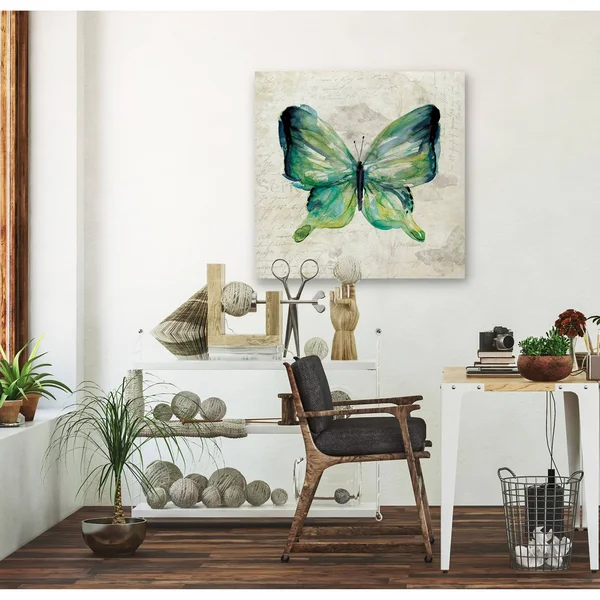 Wexford Home Butterfly Sketch II -Gallery Wrapped Canvas - Yellow - Blue, Green, Red, Black, White 16x16, Size: 16 x 16