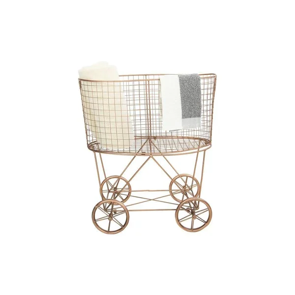 Creative Co-op Vintage Metal Laundry Basket with Wheels - Copper