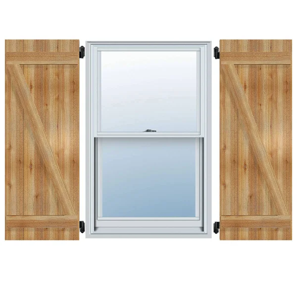 32 1/4x22W x 36x22H TimberCraft Six 5 3/8x22 Boards Joined Board-n-Batten Shutters w/Z-Bar, Rough Sawn Western Red Cedar (Per Pa