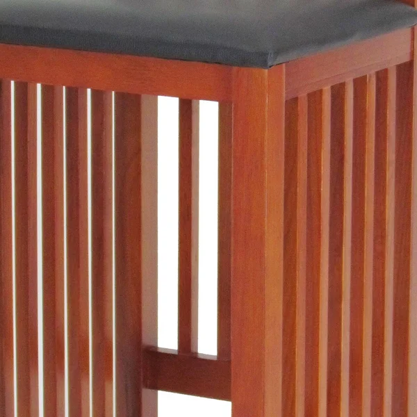 Benjara Wooden Barstool with Block Legs and Low Slatted BACK, Brown
