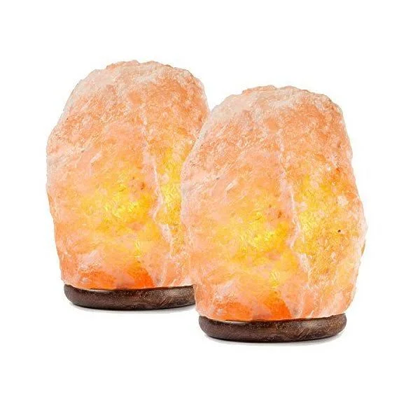 Hemingweigh 2 Pack of Hand Carved Himalayan Salt Lamp with Genuine Wood Base