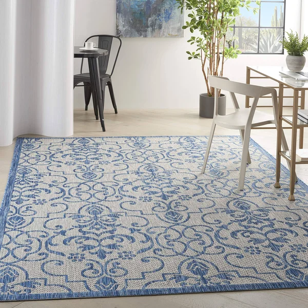 Nourison Garden Party GRD04 Area Rug - Ivory Blue, 7& x 10&
