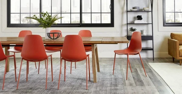2X Red Accent Dining Chairs - Metal Legs, Article Svelti Modern Furniture