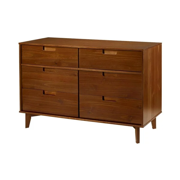 Walker Edison Walnut Pine 6-Drawer Standard Dresser in Brown - LWR6DSLDRWT