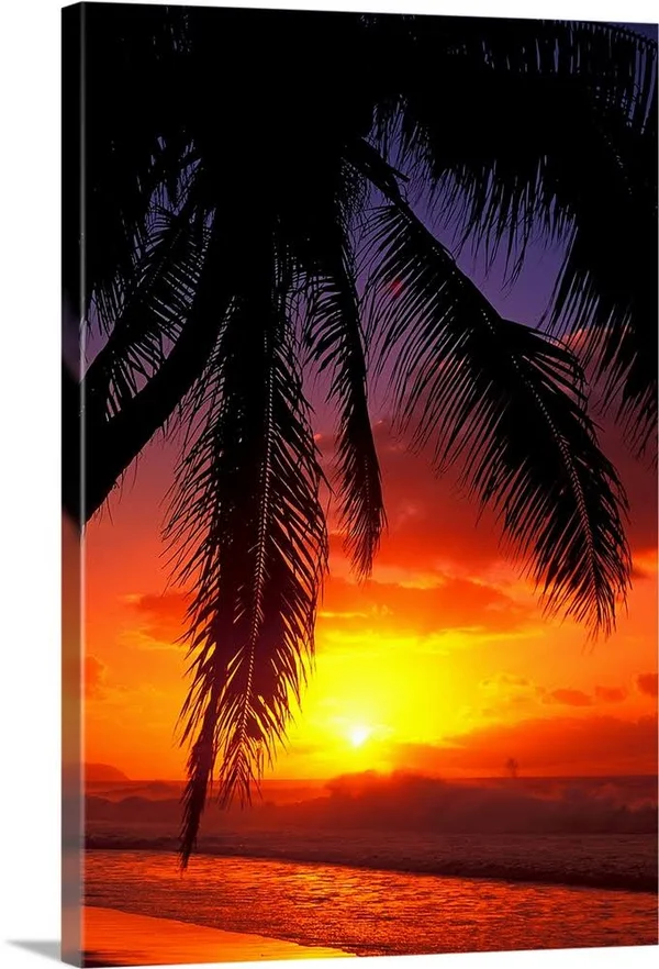 Hawaii - View of Sunset from The Beach, Canvas Wall Art, 20x30, Great Big Canvas