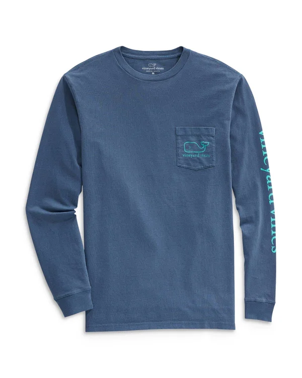 Vineyard Vines Men's Long-Sleeve Garment Dyed Vintage Whale Pocket T Shirt