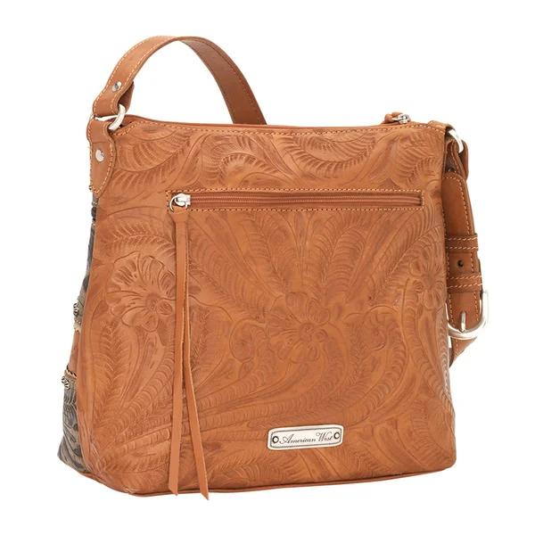 American West Saddle Ridge Zip Top Shoulder Bag - Golden Tan