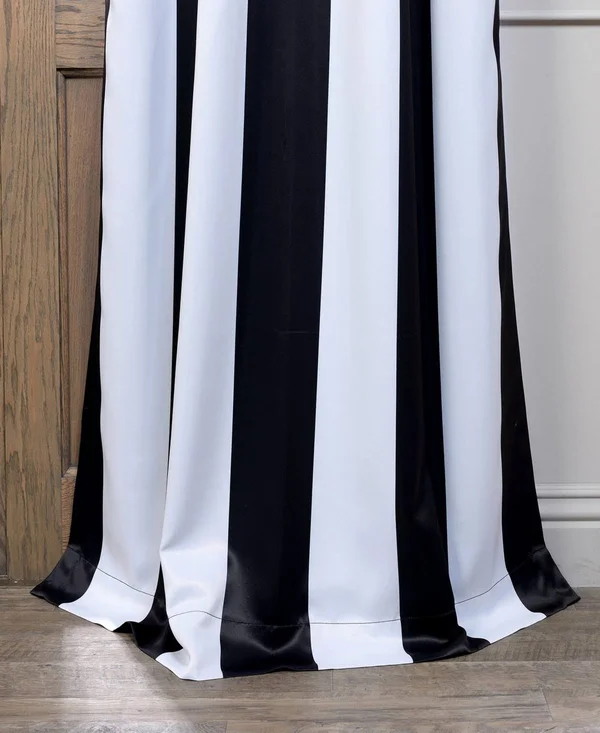 Awning Black & White Stripe Grommet Blackout Curtain