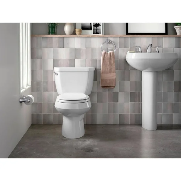 Kohler Wellworth Classic 2-Piece Single Flush 1.28 GPF Round Front Toilet in White with Cachet Q3 Toilet Seat