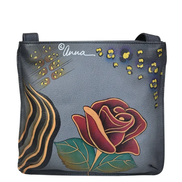 Anna by Anuschka Women's Hand Painted Leather Slim Shoulder Organizer, Rose Safari Grey