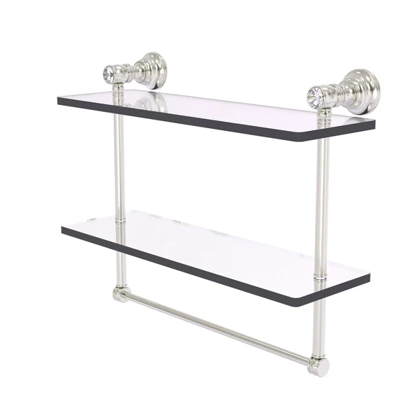 Carolina Crystal Collection Double Glass Shelf with Towel Bar - Satin Nickel, 16 inch