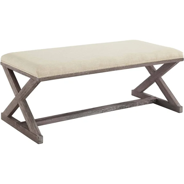 Modway Beige Province Vintage French X-Brace Upholstered Fabric Bench