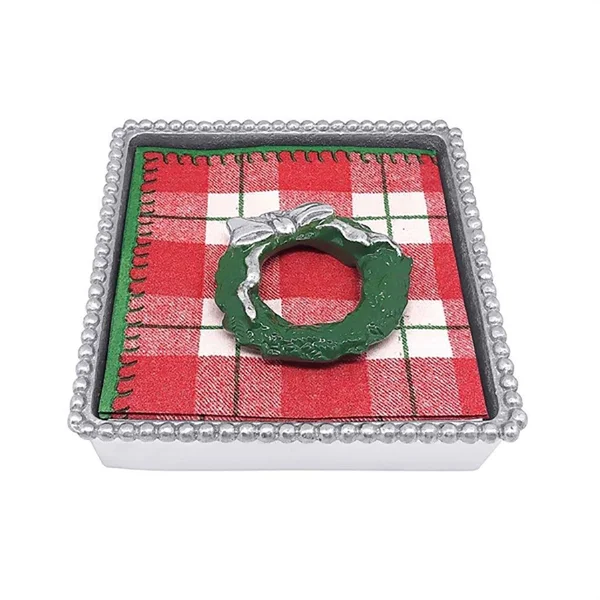 Mariposa : Green Wreath Beaded Napkin Box