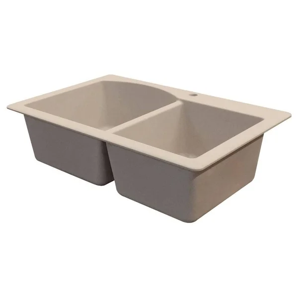 Transolid Aversa 22-in x 33-in Black Double-Basin Granite Drop-In 2-Hole Residential Kitchen Sink
