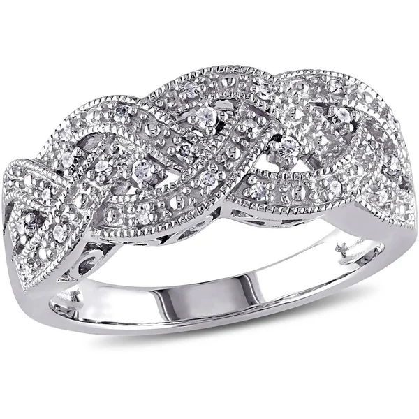 1/8 Carat T.W. Diamond Sterling Silver Braid Ring - Size: 6, White