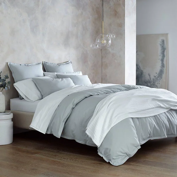 Organic Cotton Percale Duvet Set in Gray Sky, Size Full/Queen by Under The Canopy