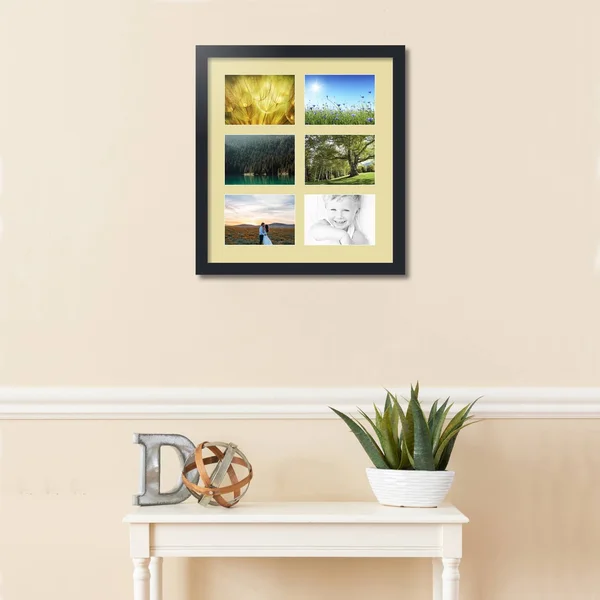 Collage Picture Frame, Satin Black Frame with 6 openings for 5x7 Photos with Ivory Buttercup Mat. D3926GD86, ArtToFrames