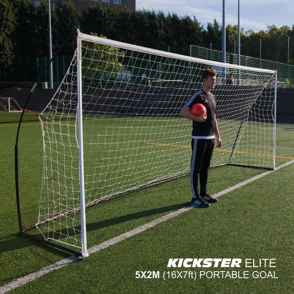 QUICKPLAY Kickster Elite Portable Soccer Goal with Integrated Weighted Base for Indoor & Outdoor Soccer [Single Goal]