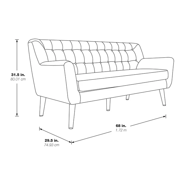 Allora Mid-Century Modern 68x22 Tufted Sofa in Navy Blue