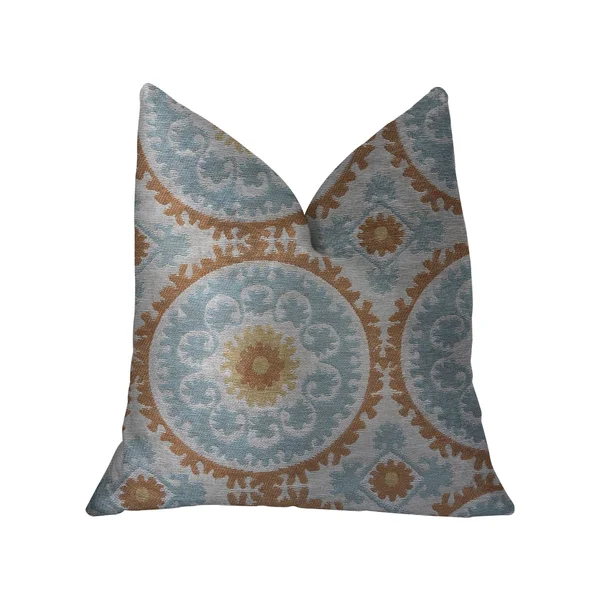 Plutus Sunset Cottage Orange - Blue and Ivory Luxury Throw Pillow
