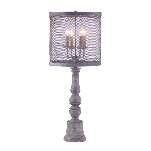 Distressed Grey Traditional Table Lamp with Mesh Metal Shade (380097)
