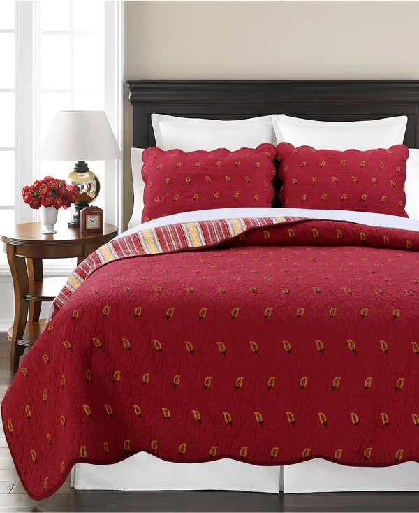 Cozy Line Home Fashion Classic Cotton 3 Piece Reversible Quilt Set - Size: King, Red