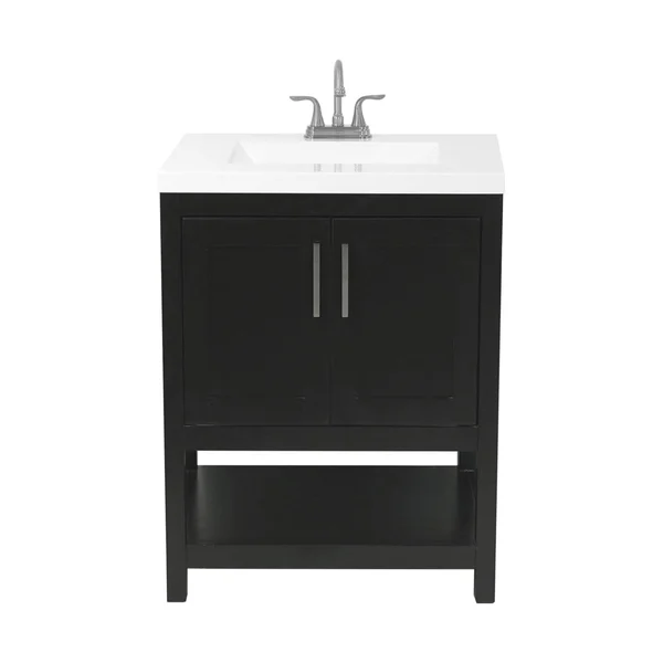 Tufino Bath Vanity with Cultured Marble or Quartz Stone Top (Color: White - Vanity Top: Quartz Galaxy White, Size: 25x22)