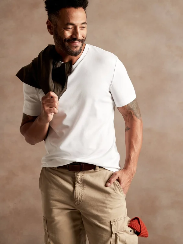 Banana Republic Men's Luxury Touch Performance V-Neck T-Shirt White Size M