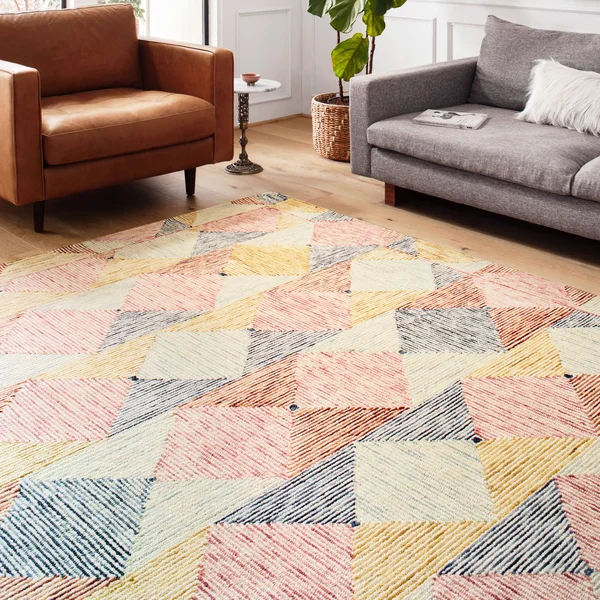 Alexander Home Kaleidoscope Geometric Hand-Hooked Wool Rug - 2&6x22 x 9&9x22 - Lagoon, Spice