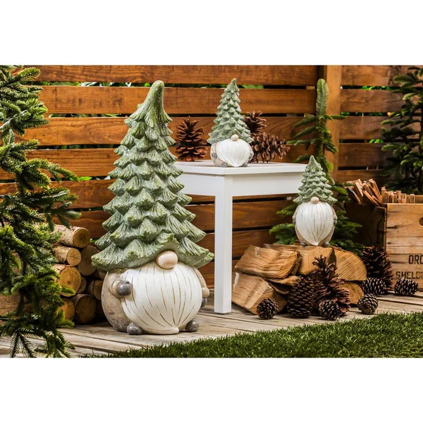 Ceramic Evergreen Gnome Garden Statuary 11.5x22H Long Beard