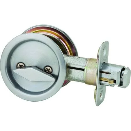 Kwikset 335 26D Rnd Pocket Door Privacy Round Pocket Door Latch Satin Chrome, Size: 4 in