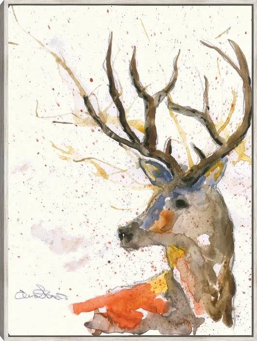 Watercolor Deer #2 Framed Canvas Art by Emma Steel Barnwood 24x32 Fineartcanvas