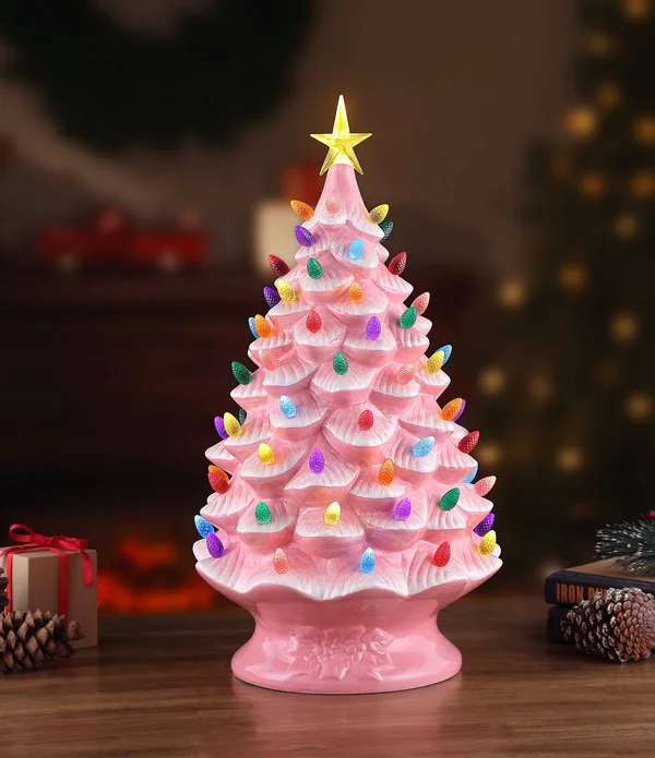 Mr. Christmas Nostalgic Ceramic 24x22 Christmas Tree Pink