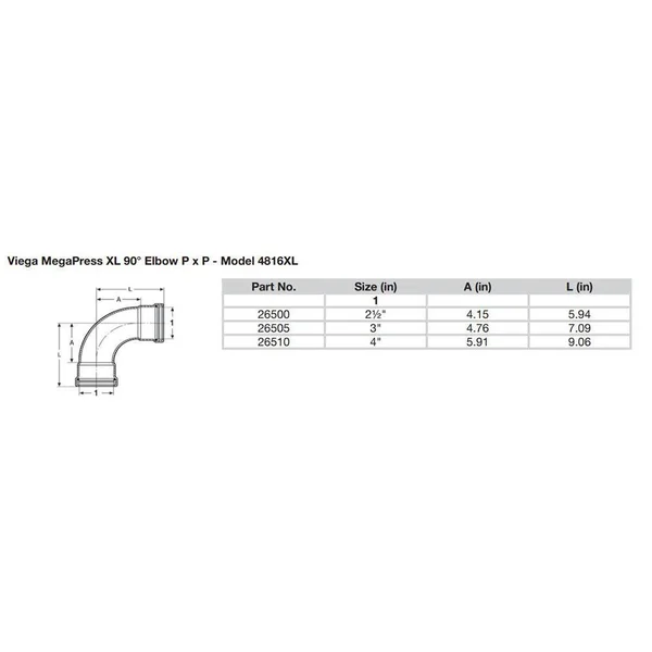 Viega MegaPress XL 4x22 90 Carbon Steel Elbow w-FKM - Double Press Connection - Smart Connect Technology