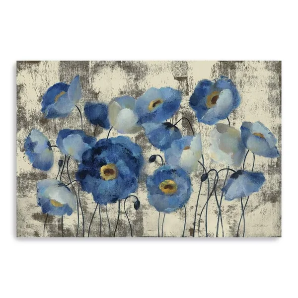 Aquamarine Floral Canvas Giclee Blue 4& x 32x22 - Polyester
