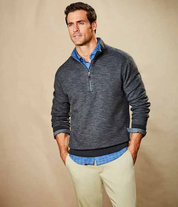 Tommy Bahama Men's Flipsider Half Zip Jacket - Dark Pewter Heather - XL
