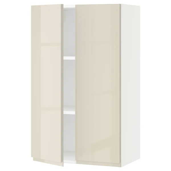 IKEA - SEKTION Wall Cabinet with 2 Doors - white/Voxtorp High-Gloss Light Beige, 24x15x40 09377404