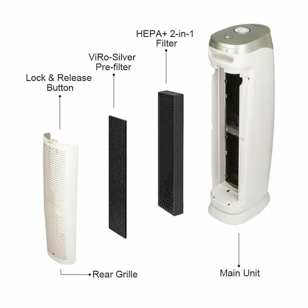 Hunter Ht1701 HEPA+ Air Purifier with Viro-Silver Technology for Large-Sized Rooms - Champagne Gold White